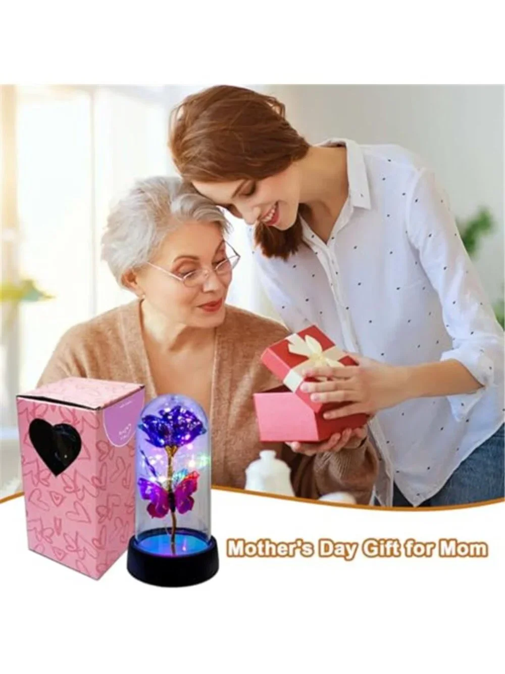 Galaxy Rose Gift Glass Dome LED Eternal Flower Mothers Day Valentines Decor